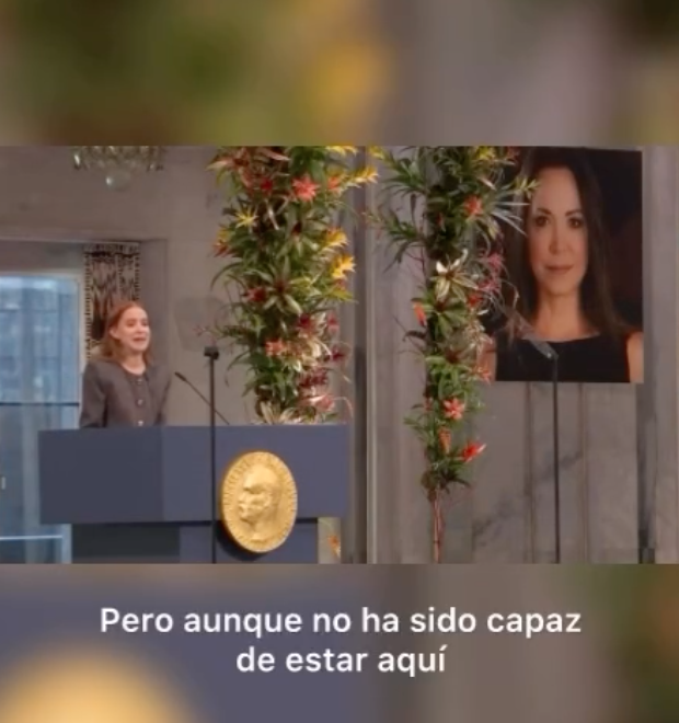 Hija de María Corina Machado recibió el Nobel de la Paz en su nombre